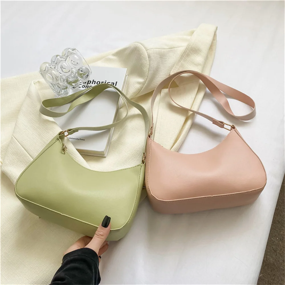 Shoulder Bags WOMEN'S Bag Underarm Bag Handbags Retro Solid Color PU Leather Shoulder Underarm Bags Casual Women Hobos Handbags - Image 2