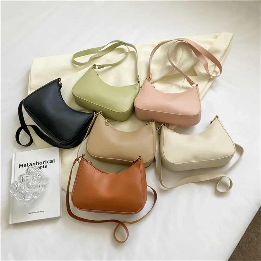 Shoulder Bags WOMEN'S Bag Underarm Bag Handbags Retro Solid Color PU Leather Shoulder Underarm Bags Casual Women Hobos Handbags - Image 3